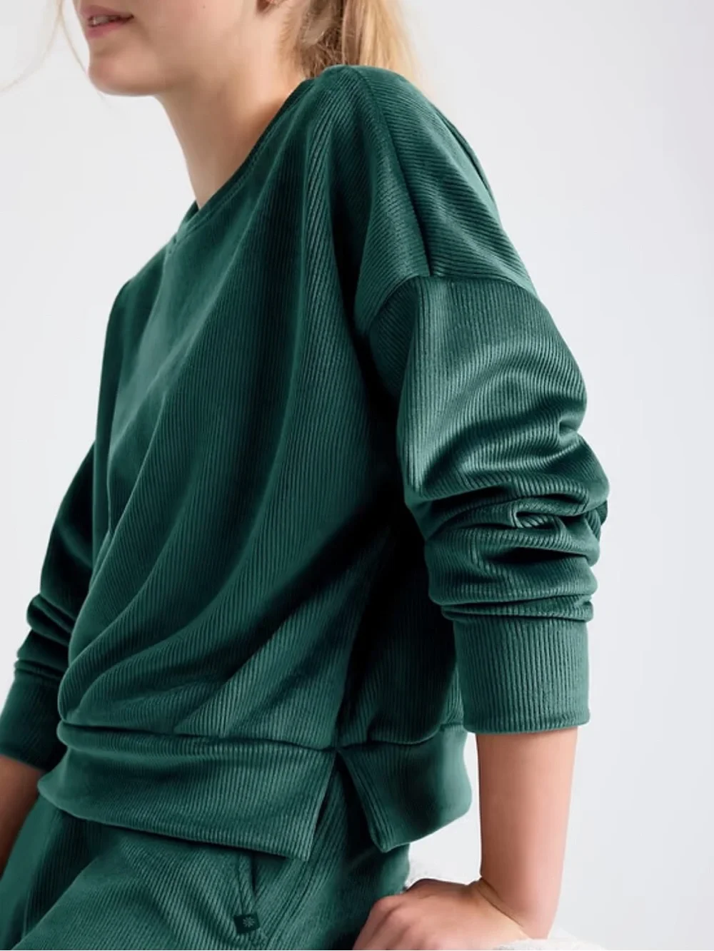 Athleta Girl Cozy Rib Pine Green Crewneck Sweatshirt Size XS/6